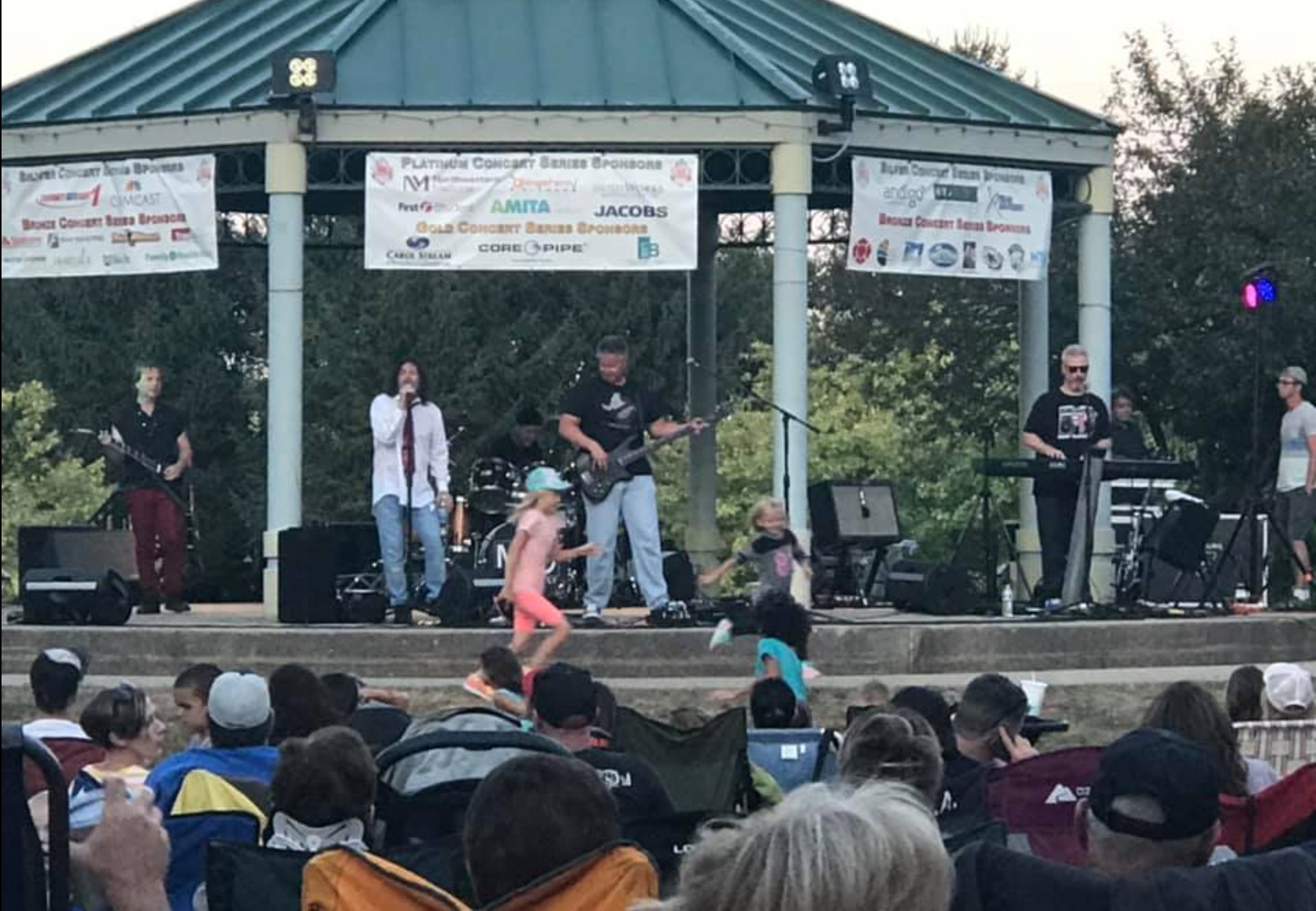 a band playing in the park at the town center in Carol Stream, IL.
